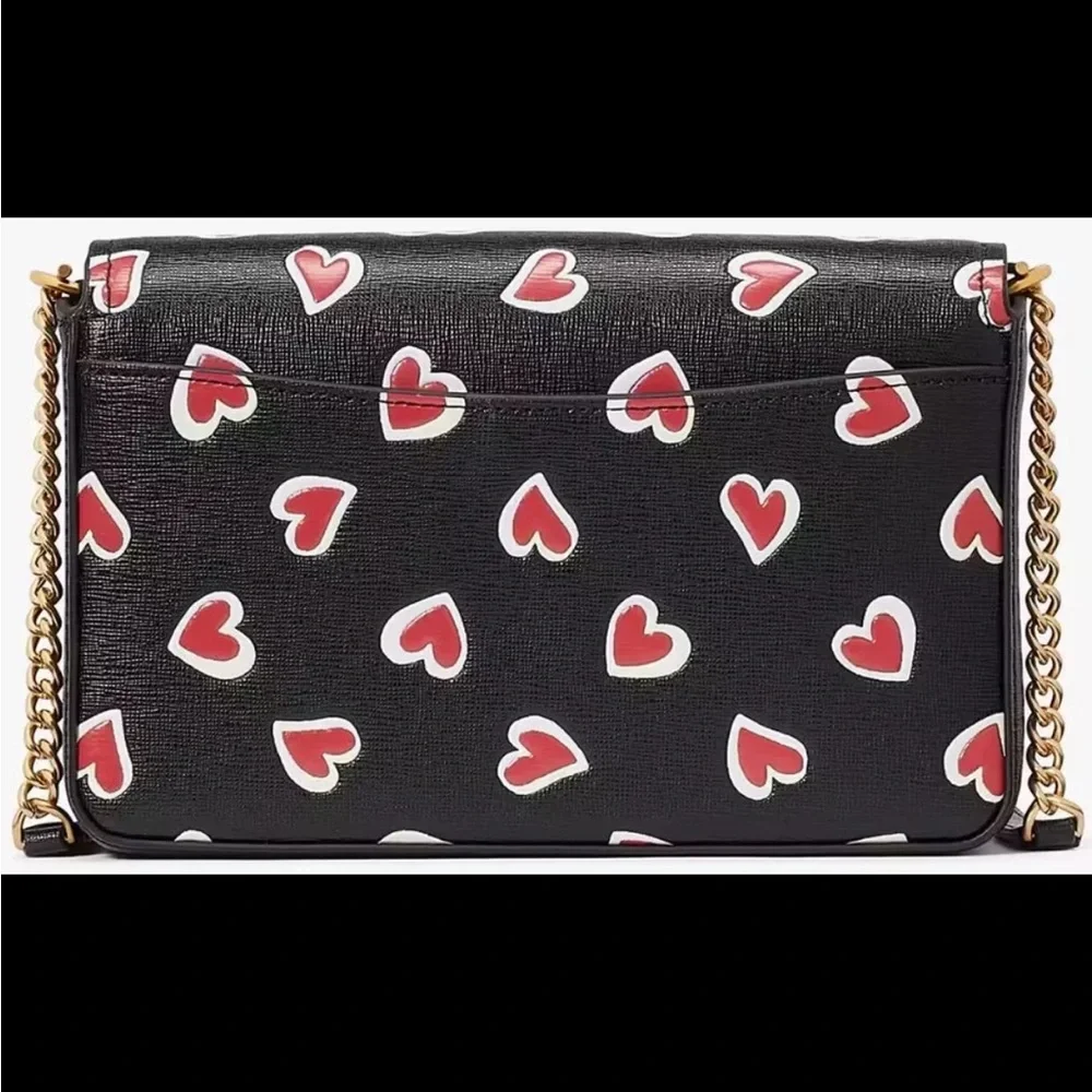 KATE SPADE MORGAN STENCIL HEARTS FLAP CHAIN WALLET CROSSBODY W/DUSTBAG NWT - Picture 9 of 12